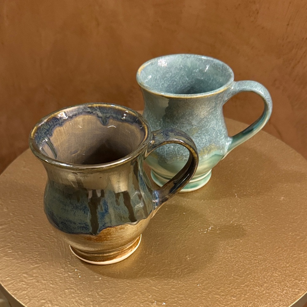 Set of Two Hand Thrown Mugs in Blue and Green